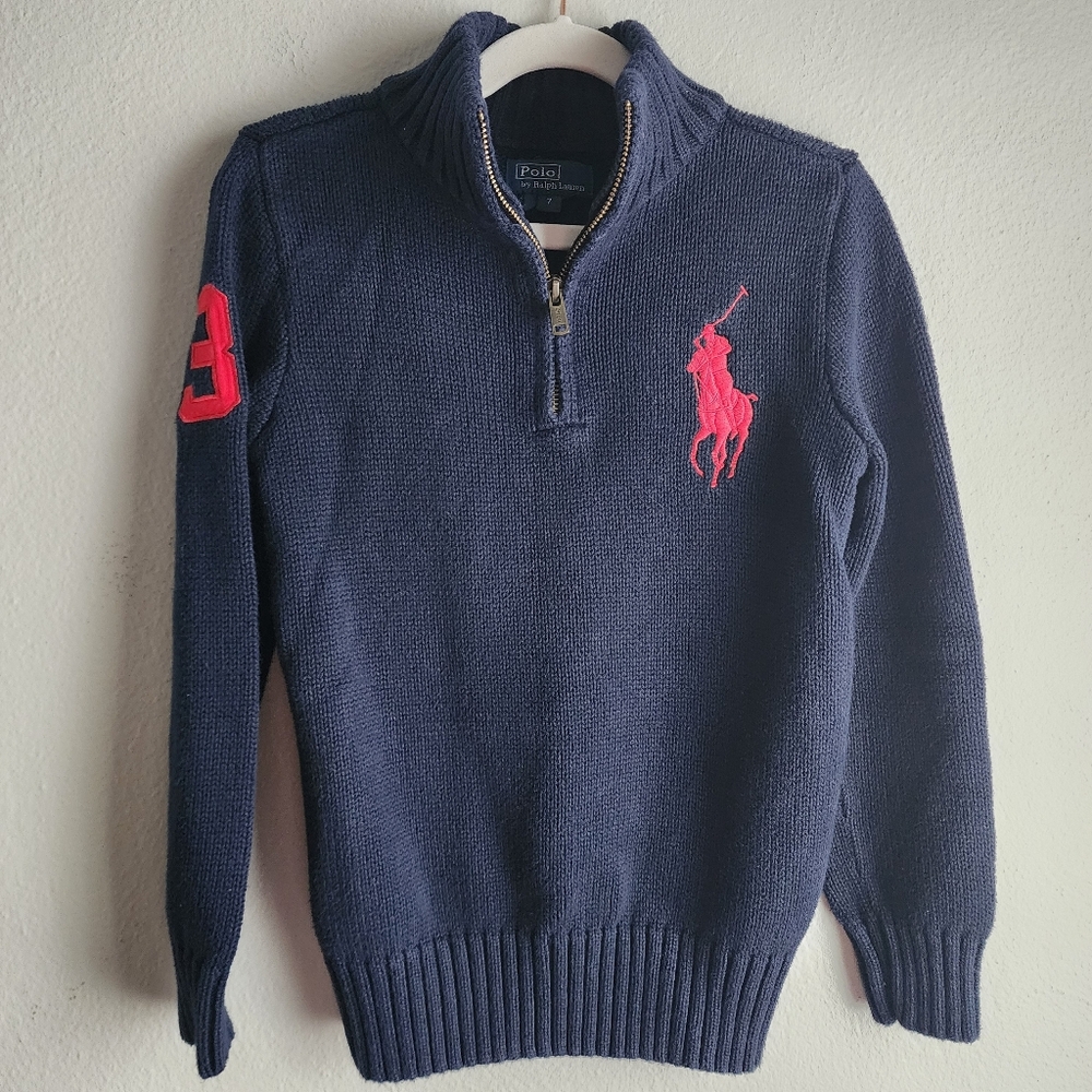 Ralph Lauren Polo Big Pony Quarter Zip Sweater Size 7